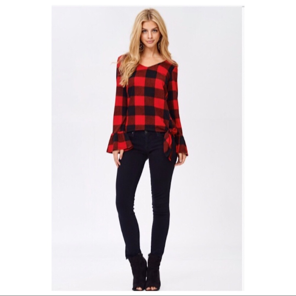 Side Knot Plaid Top